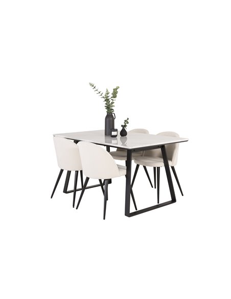 Matgrupp Estelle med Velvet matstolar, 140 × 90 cm