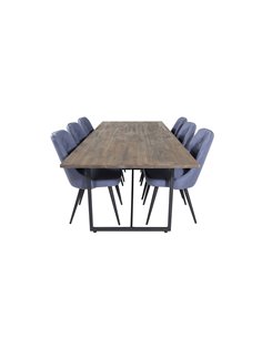 Matgrupp Padang med Velvet Deluxe matstolar, 250 × 100 cm