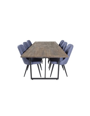Matgrupp Padang med Velvet Deluxe matstolar, 250 × 100 cm
