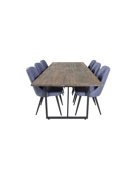 Matgrupp Padang med Velvet Deluxe matstolar, 250 × 100 cm