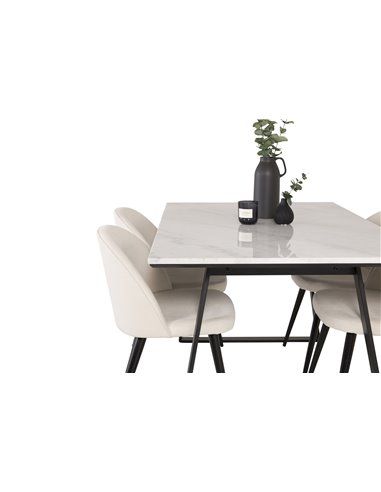 Matgrupp Estelle med Velvet matstolar, 140 × 90 cm