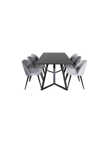 Matgrupp Marina med Velvet matstolar, 180 × 90 cm