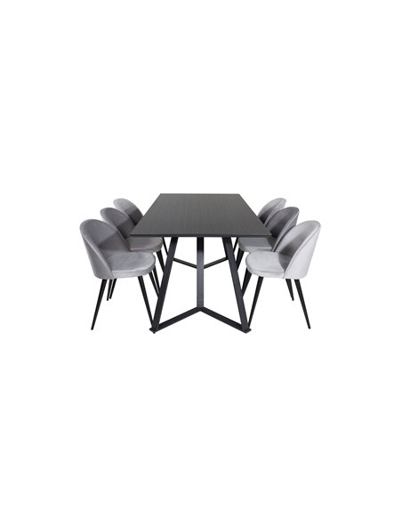 Matgrupp Marina med Velvet matstolar, 180 × 90 cm