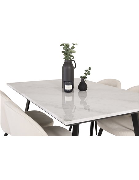 Matgrupp Estelle med Velvet matstolar, 140 × 90 cm