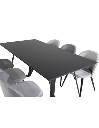 Matgrupp Marina med Velvet matstolar, 180 × 90 cm