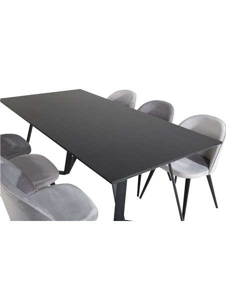 Matgrupp Marina med Velvet matstolar, 180 × 90 cm