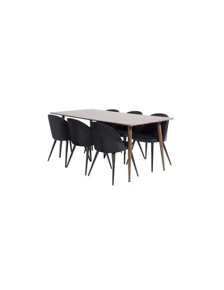 Matgrupp Polar med Velvet matstolar, 180 × 90 cm