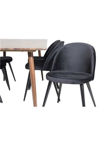 Matgrupp Polar med Velvet matstolar, 180 × 90 cm