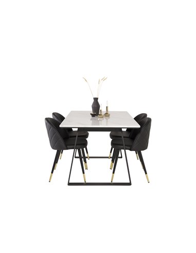 Matgrupp Estelle med Velvet matstolar, 140 × 90 cm