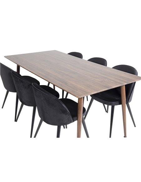 Matgrupp Polar med Velvet matstolar, 180 × 90 cm