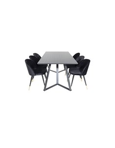 Matgrupp Marina med Velvet matstolar, 180 × 90 cm