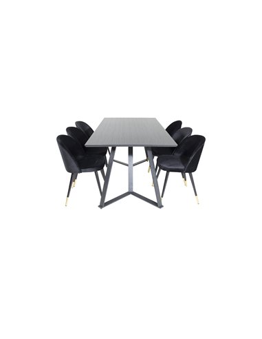 Matgrupp Marina med Velvet matstolar, 180 × 90 cm