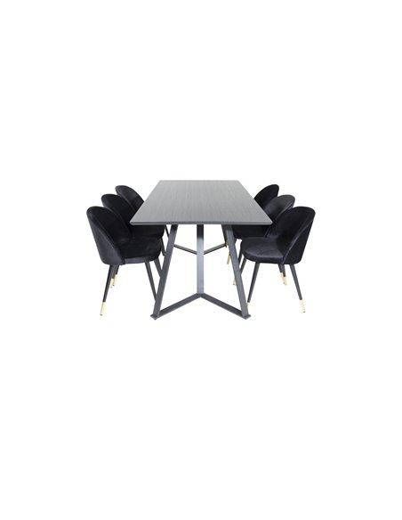 Matgrupp Marina med Velvet matstolar, 180 × 90 cm