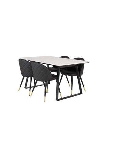 Matgrupp Estelle med Velvet matstolar, 140 × 90 cm