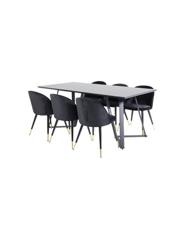 Matgrupp Marina med Velvet matstolar, 180 × 90 cm