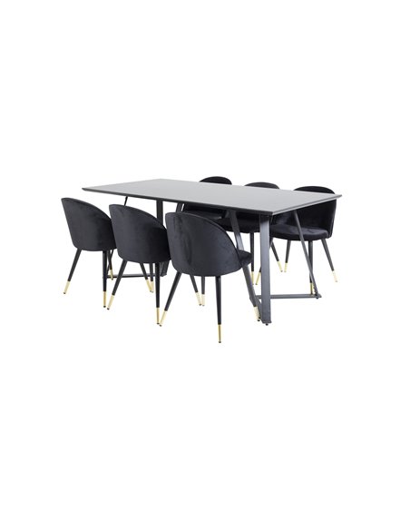 Matgrupp Marina med Velvet matstolar, 180 × 90 cm