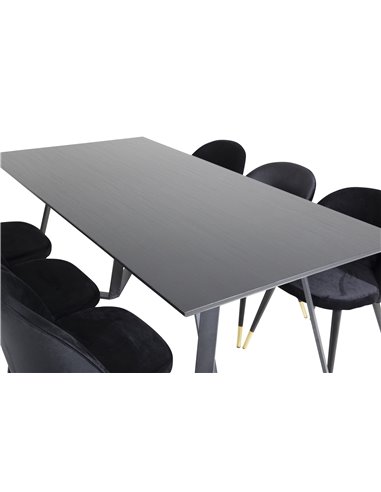 Matgrupp Marina med Velvet matstolar, 180 × 90 cm