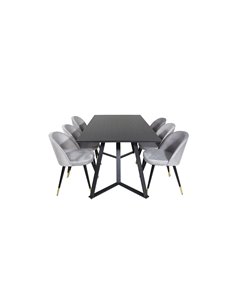 Matgrupp Marina med Velvet matstolar, 180 × 90 cm
