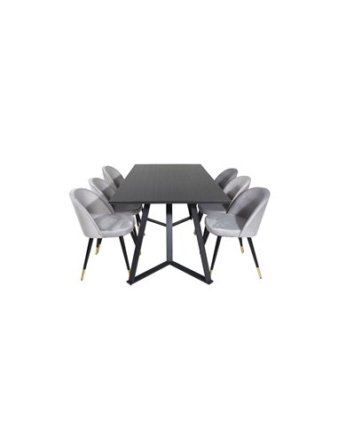 Matgrupp Marina med Velvet matstolar, 180 × 90 cm