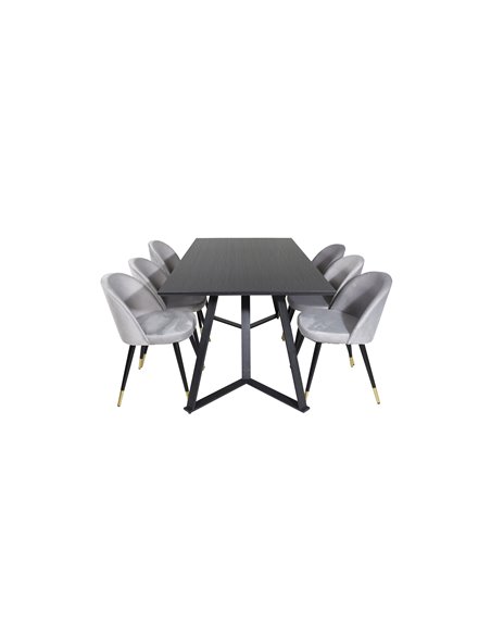 Matgrupp Marina med Velvet matstolar, 180 × 90 cm
