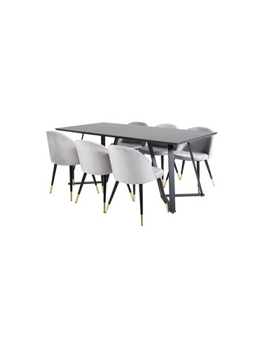 Matgrupp Marina med Velvet matstolar, 180 × 90 cm