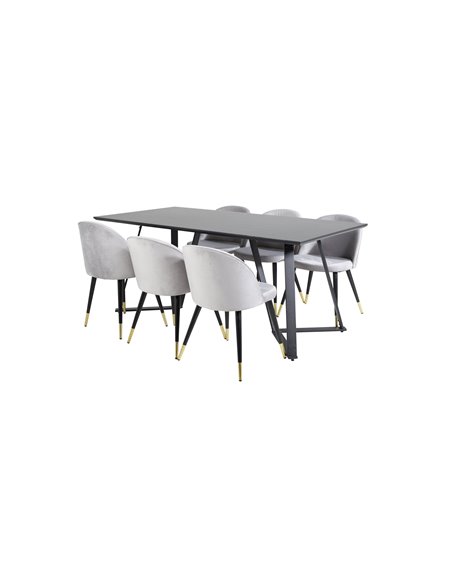 Matgrupp Marina med Velvet matstolar, 180 × 90 cm