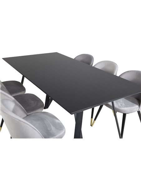 Matgrupp Marina med Velvet matstolar, 180 × 90 cm