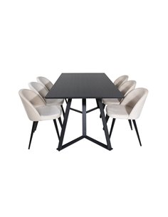 Matgrupp Marina med Velvet matstolar, 180 × 90 cm