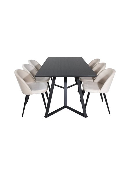 Matgrupp Marina med Velvet matstolar, 180 × 90 cm