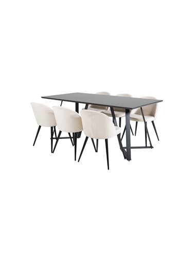 Matgrupp Marina med Velvet matstolar, 180 × 90 cm