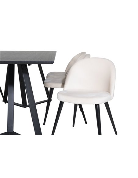 Matgrupp Marina med Velvet matstolar, 180 × 90 cm