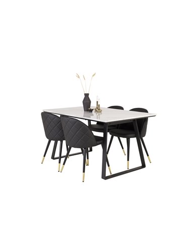 Matgrupp Estelle med Velvet matstolar, 140 × 90 cm