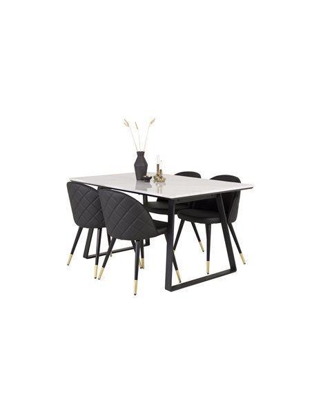 Matgrupp Estelle med Velvet matstolar, 140 × 90 cm