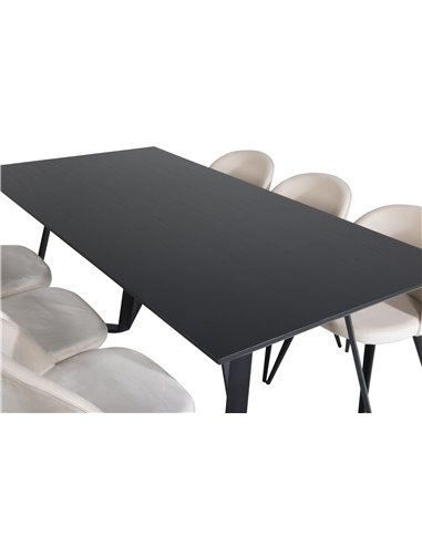 Matgrupp Marina med Velvet matstolar, 180 × 90 cm