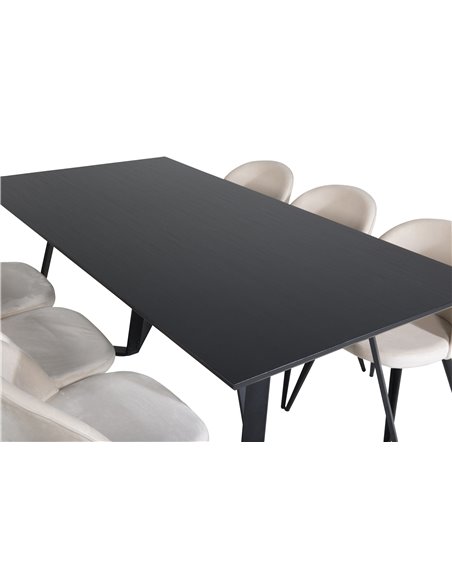 Matgrupp Marina med Velvet matstolar, 180 × 90 cm