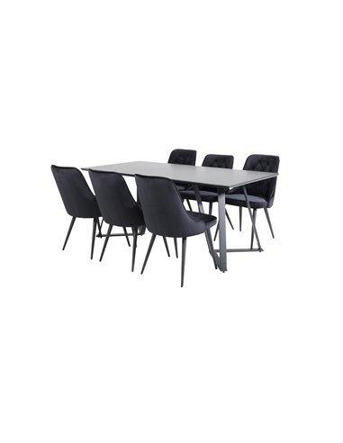 Matgrupp Marina med Velvet Deluxe matstolar, 180 × 90 cm