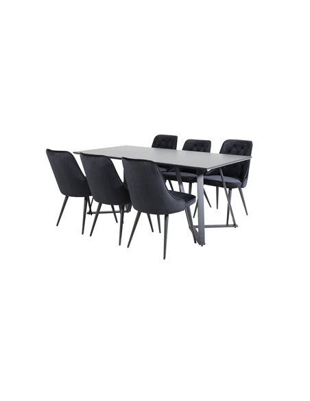 Matgrupp Marina med Velvet Deluxe matstolar, 180 × 90 cm