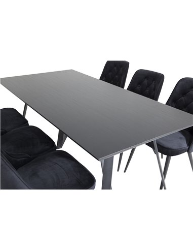 Matgrupp Marina med Velvet Deluxe matstolar, 180 × 90 cm