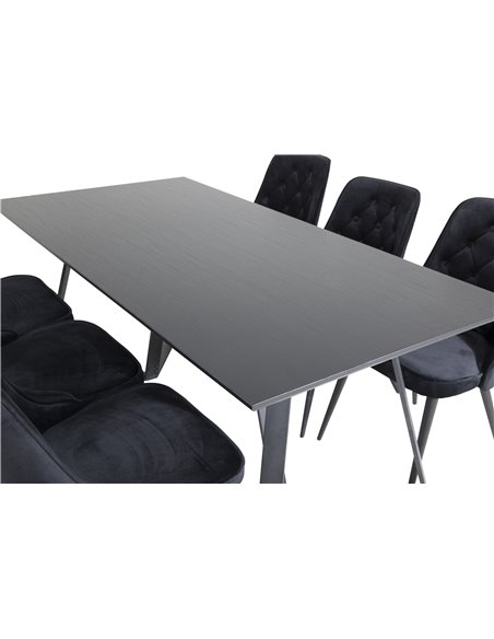 Matgrupp Marina med Velvet Deluxe matstolar, 180 × 90 cm