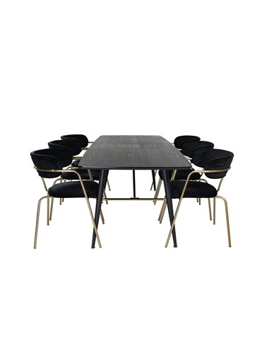 Matgrupp Gold med Arrow matstolar, 180 × 85 cm