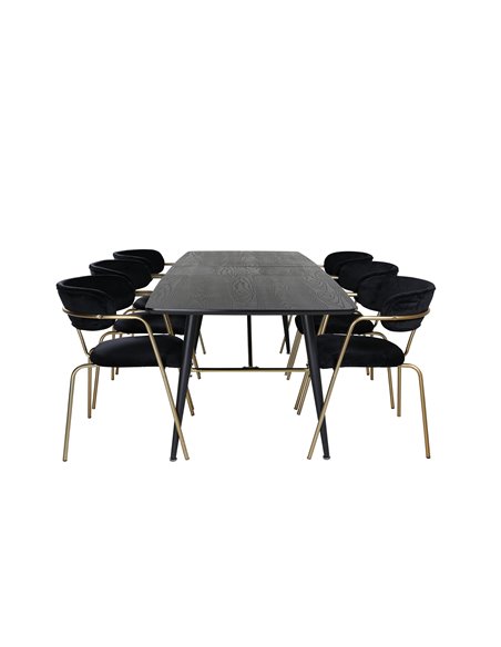 Matgrupp Gold med Arrow matstolar, 180 × 85 cm