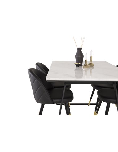 Matgrupp Estelle med Velvet matstolar, 140 × 90 cm