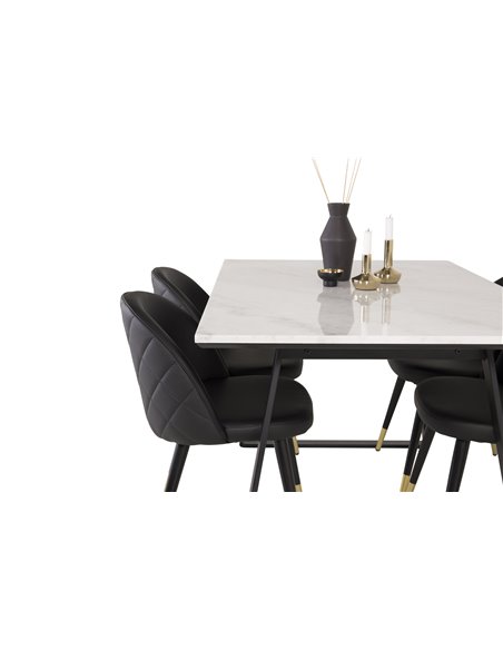 Matgrupp Estelle med Velvet matstolar, 140 × 90 cm