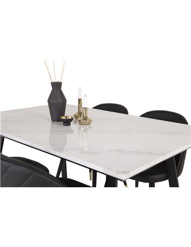 Matgrupp Estelle med Velvet matstolar, 140 × 90 cm