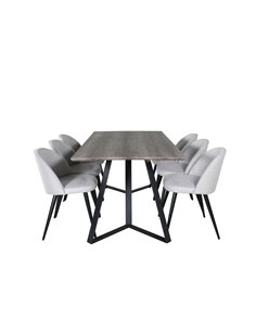 Matgrupp Marina med Velvet matstolar, 180 × 90 cm