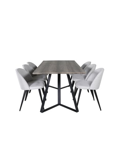 Matgrupp Marina med Velvet matstolar, 180 × 90 cm