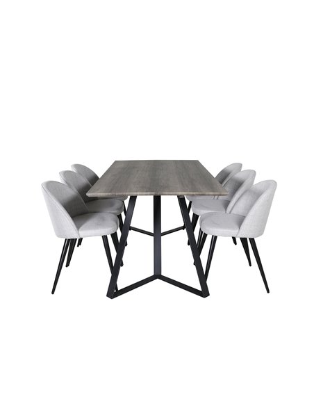 Matgrupp Marina med Velvet matstolar, 180 × 90 cm