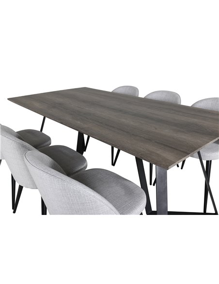 Matgrupp Marina med Velvet matstolar, 180 × 90 cm