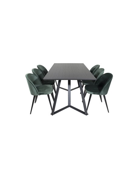 Matgrupp Marina med Velvet matstolar, 180 × 90 cm