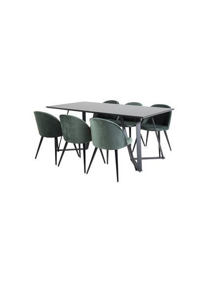 Matgrupp Marina med Velvet matstolar, 180 × 90 cm